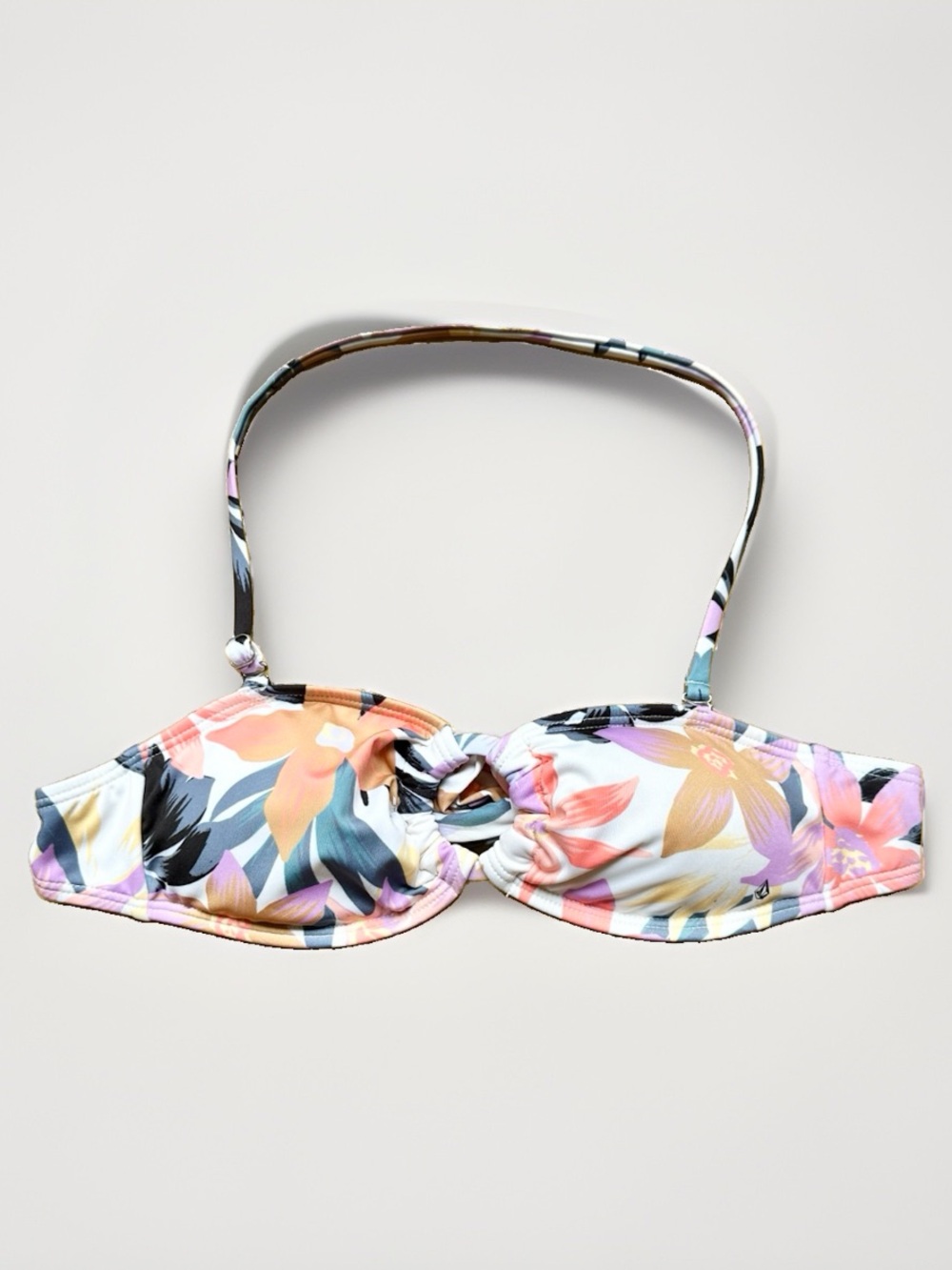 NWT Volcom XS Bikini Top Bandeau Halter Removable Strap Tropicabana Tie Back